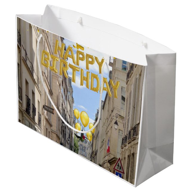 Happy Birthday Gift Bag Paris Frankreich Große Geschenktüte (Rückseite Schrägansicht)