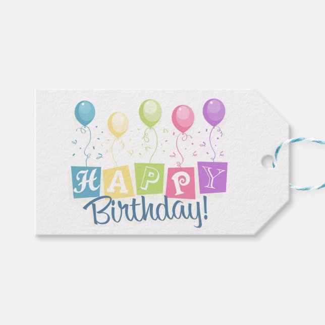Happy Birthday Gift Tag Geschenkanhänger (Vorderseite (Horizontal))