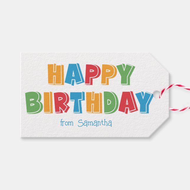 Happy Birthday Gift Tag Geschenkanhänger (Vorderseite (Horizontal))