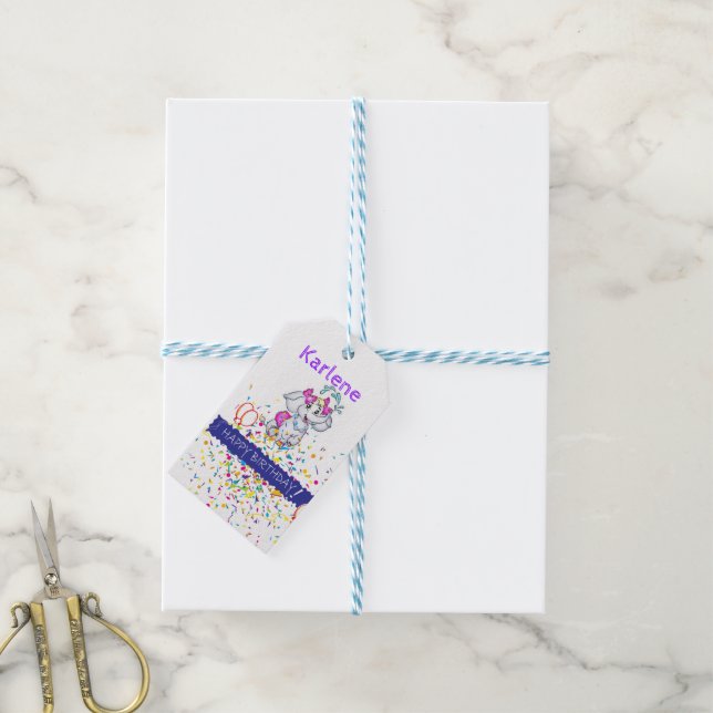 Happy Birthday Gift Tags Elephant Geschenkanhänger (Mit Garn)