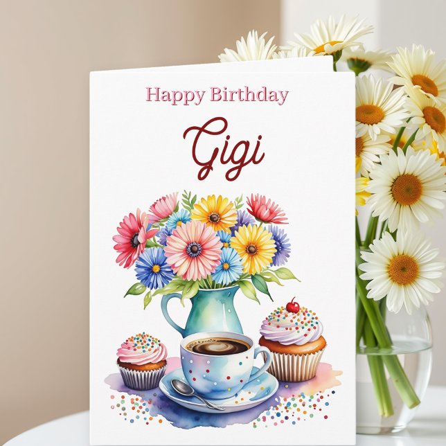 Happy Birthday Gigi | Flowers and Cupcakes Karte (Von Creator hochgeladen)