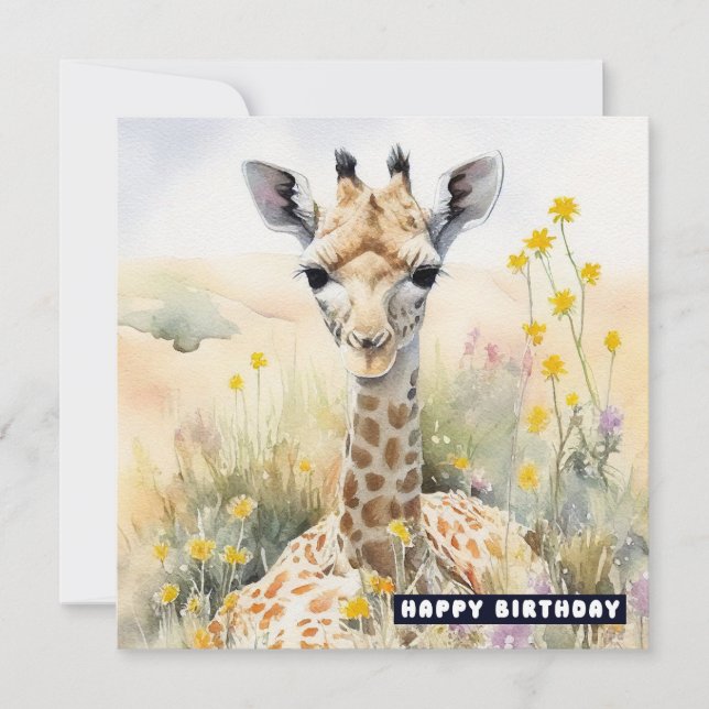 Happy Birthday Giraffe Flat Card (Vorderseite)