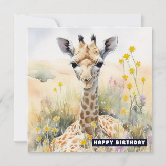 Happy Birthday Giraffe Flat Card