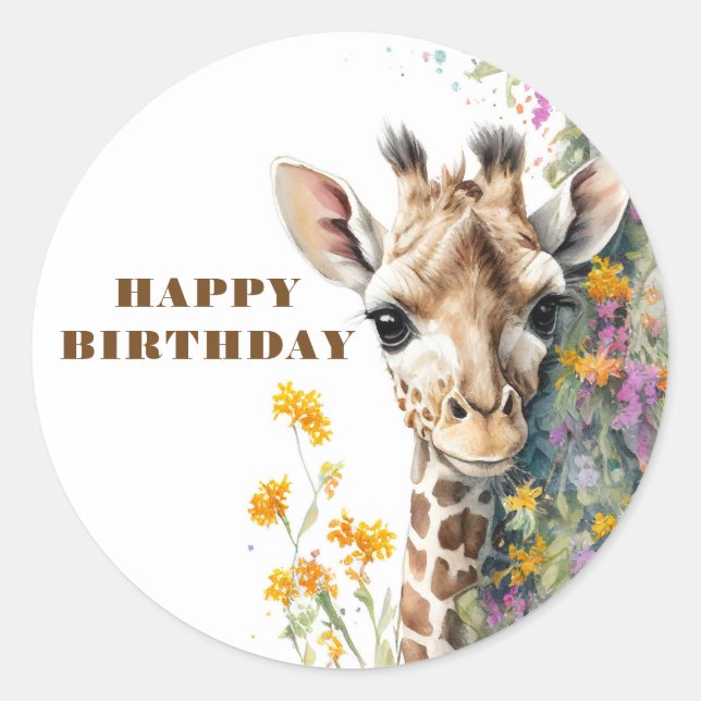 Happy Birthday Giraffe Runder Aufkleber (Vorderseite)