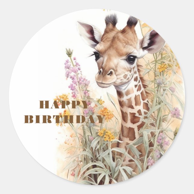 Happy Birthday Giraffe Runder Aufkleber (Vorderseite)