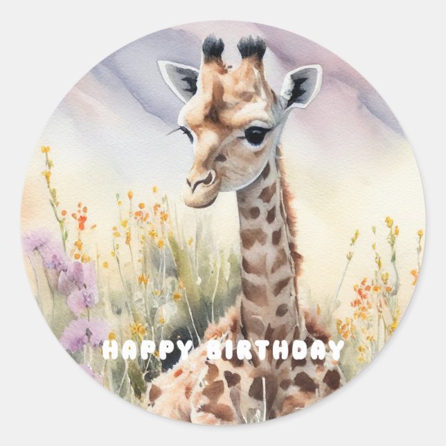 Happy Birthday Giraffe Runder Aufkleber (Vorderseite)
