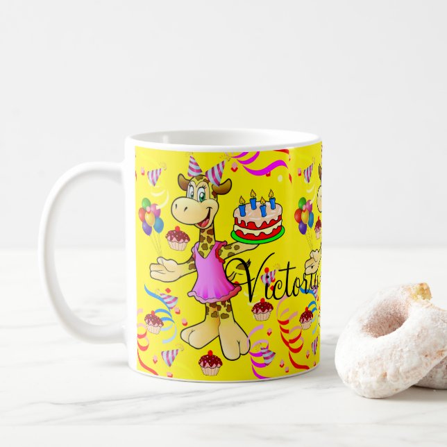 Happy Birthday Giraffe Yellow Tasse (Mit Donut)