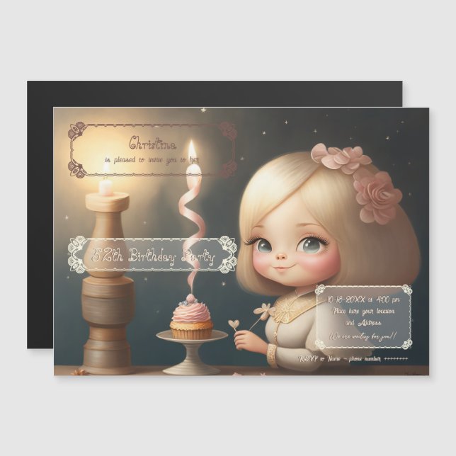 Happy Birthday Girl 01 Magneteinladung (Vorne/Hinten)