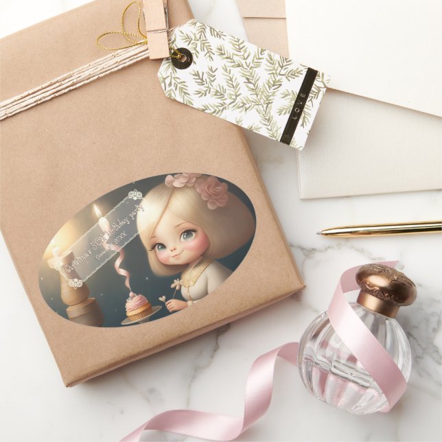 Happy Birthday Girl 01 Ovaler Aufkleber (Schenken)