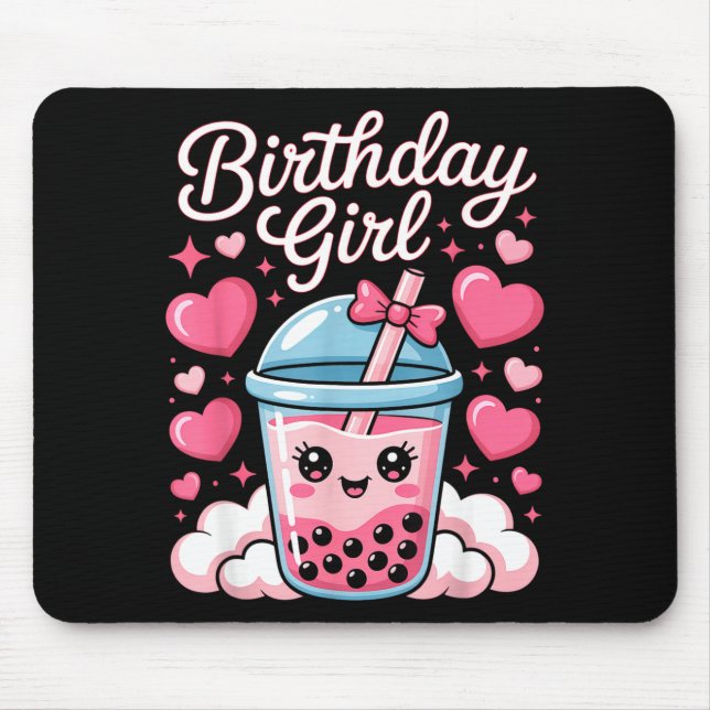 Happy Birthday Girl Cute Nk Bow Bubble Boba Tea An Mousepad (Vorne)