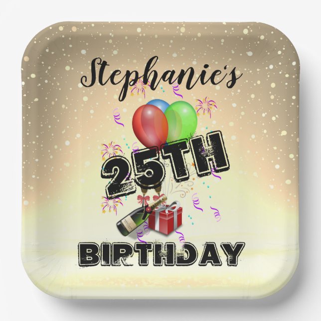 Happy Birthday Girl Gold and Balloons Paper Teller (Vorderseite)