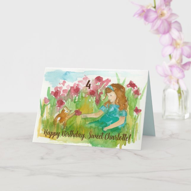 Happy Birthday Girl Kitten Custom Age Name Karte (Orchidee)