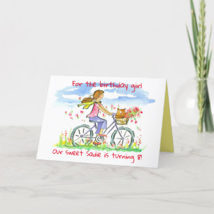 Happy Birthday Girl Riding Bike Individuelle Name Feiertagskarte