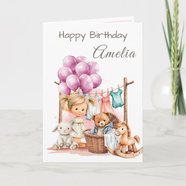 Happy Birthday Girl Watercolor Birthday Card Karte (Vorderseite)