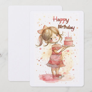 Happy Birthday Girl with Cake Feiertagskarte