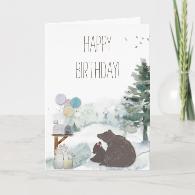 Happy Birthday Girl Woodland Forest Animals Karte (Vorderseite)