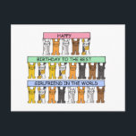 Happy Birthday Girlfriend Cartoon Cats Postkarte<br><div class="desc">Cartoon-Katzen halten pastellfarbene Banner auf,  die sagen: "Happy Birthday to the best friend in the world".</div>