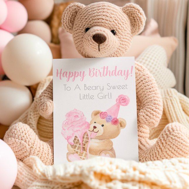 Happy Birthday Girl's Teddy Bären Ice Cream Karte (Von Creator hochgeladen)