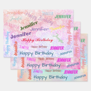 Happy Birthday Girly Individuelle Name Pink Geschenkpapier Set