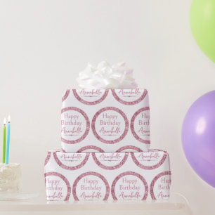 Happy Birthday Glamour Pink Glitzer und Diamonds Geschenkpapier