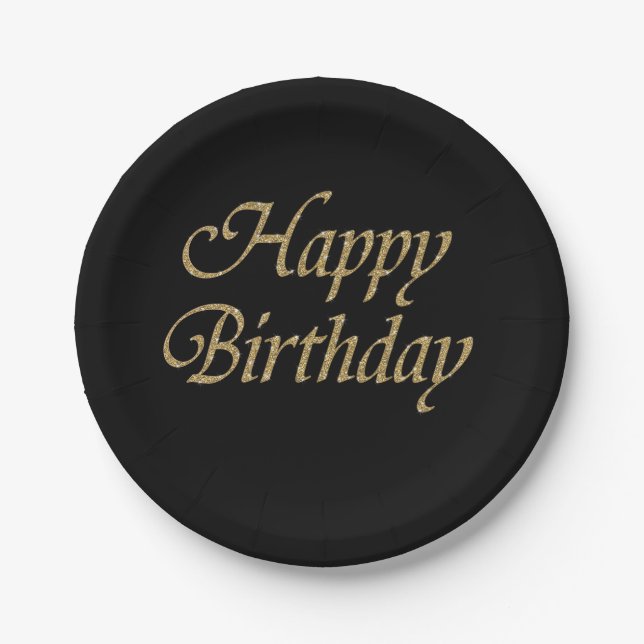 Happy Birthday Glitzer Gold Modern Pappteller (Vorderseite)