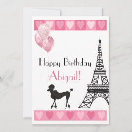 Happy Birthday Glitzer Pink Heart Eiffel Tower Dog