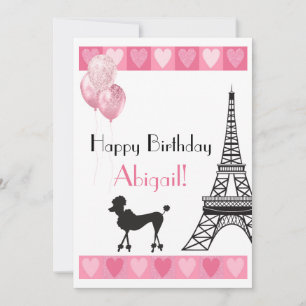 Happy Birthday Glitzer Pink Heart Eiffel Tower Dog