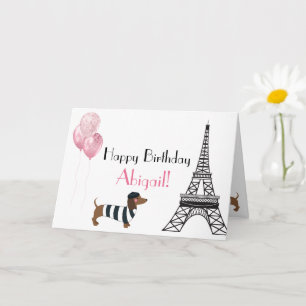 Happy Birthday Glitzer Pink Heart Eiffel Tower Dog Karte