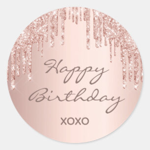 Happy Birthday Glitzer Rose Gold rosa Funkelglasur Runder Aufkleber