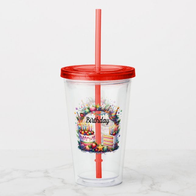 Happy Birthday Gnome Acrylic Tumbler Acryltrinkbecher (Vorderseite)