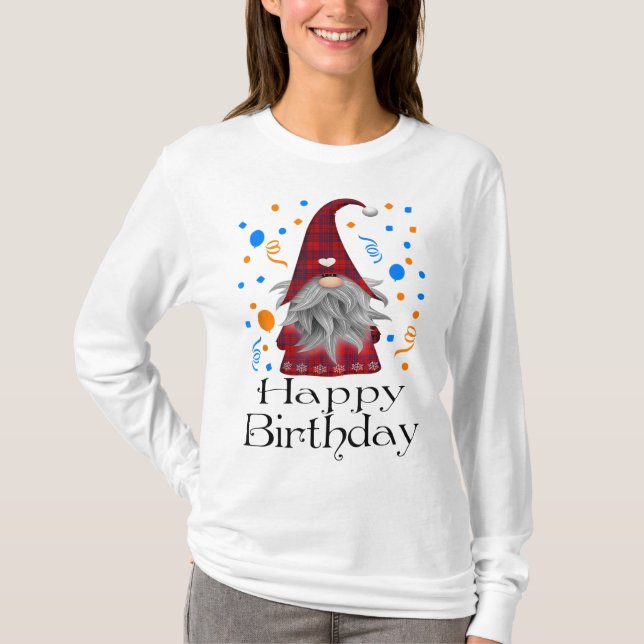 Happy Birthday Gnome Karierte Niedliche Party Gesc T-Shirt (Vorderseite)
