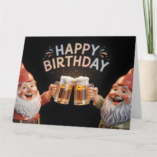 "Happy Birthday" Gnome mit Bierkrügen beim Anstoße Karte