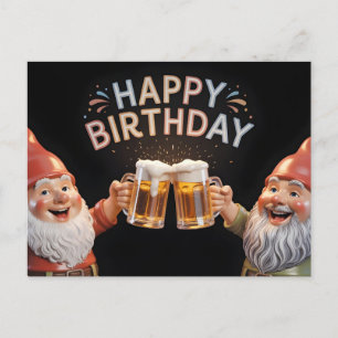 "Happy Birthday" Gnome mit Bierkrügen beim Anstoße Postkarte