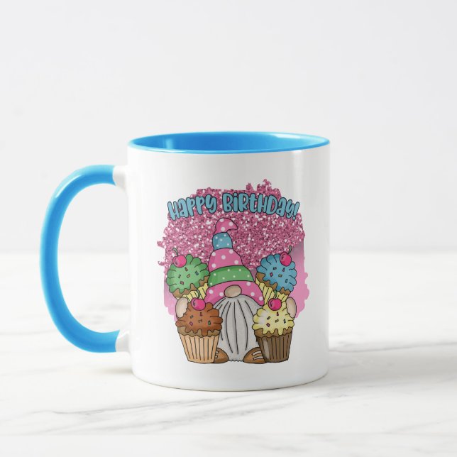 Happy Birthday gnome unisex fügen Monogramm Tasse (Links)