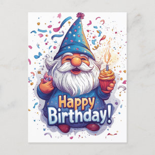 Happy Birthday Gnome: Whimsical Birthday Design Postkarte