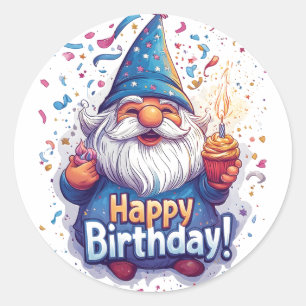 Happy Birthday Gnome: Whimsical Birthday Design Runder Aufkleber