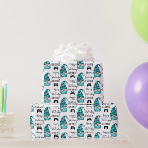 Happy Birthday Gnomie Gamer Wrapping Paper Geschenkpapier