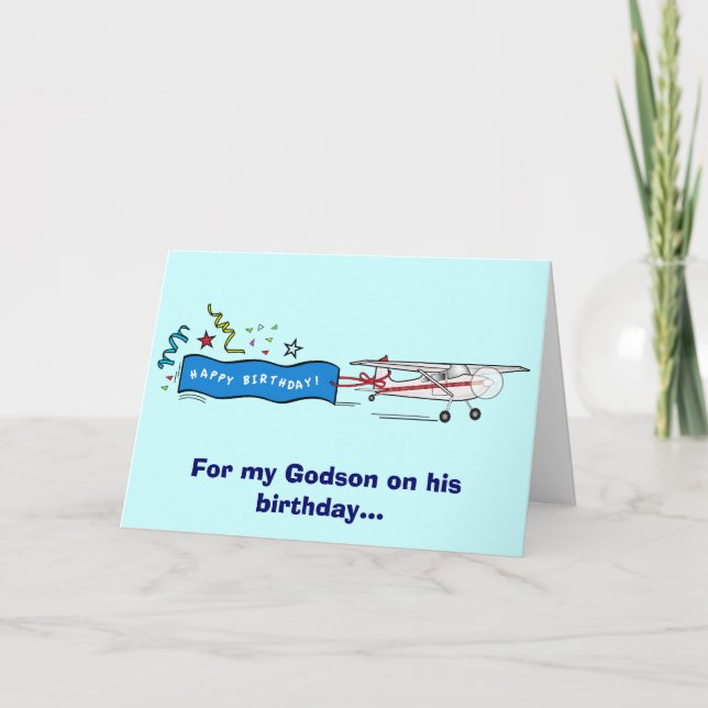 Happy Birthday Godson Airplane Karte (Vorderseite)