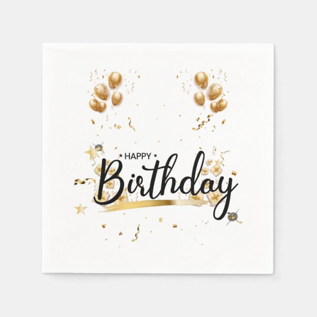 Happy Birthday Gold 3 Ply Napkins Serviette (Vorderseite)