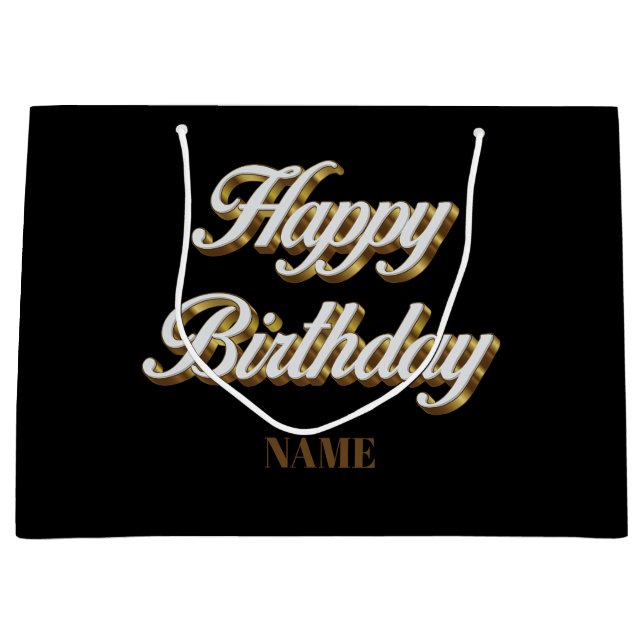 Happy Birthday Gold Elegante Typografie Geschenkta Große Geschenktüte (Vorderseite)
