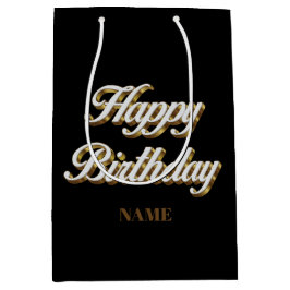 Happy Birthday Gold Elegante Typografie Geschenkta Mittlere Geschenktüte