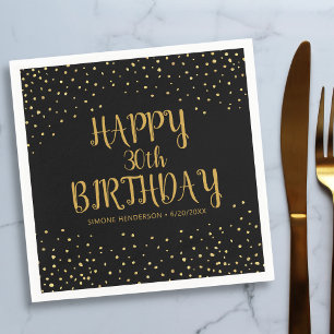 Happy Birthday Gold Glitter Any Year Custom Serviette