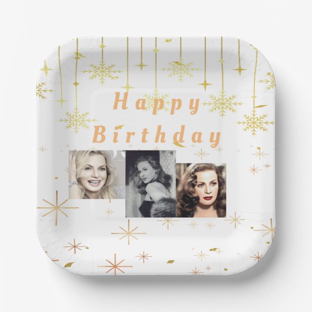 Happy Birthday Gold Glitzer alle Jahre Pappteller (Vorderseite)