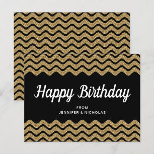 Happy Birthday Gold Glitzer Black Zickzack Stripes Postkarte