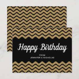 Happy Birthday Gold Glitzer Black Zickzack Stripes Postkarte