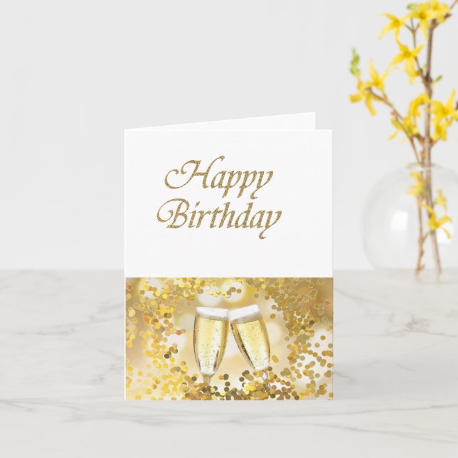 Happy Birthday Gold Glitzer Design Karte (Gelbe Blume)