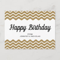 Happy Birthday Gold Glitzer Weiße Zickzack Streife