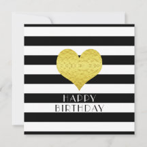 Happy Birthday Gold Heart Schwarz-weiße Streifen