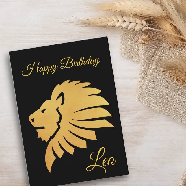 Happy Birthday Gold Leo Zodiac Horoscope Black Karte (Von Creator hochgeladen)