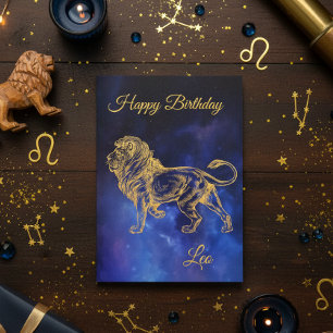 Happy Birthday Gold Leo Zodiac Horoskop Nebula Karte